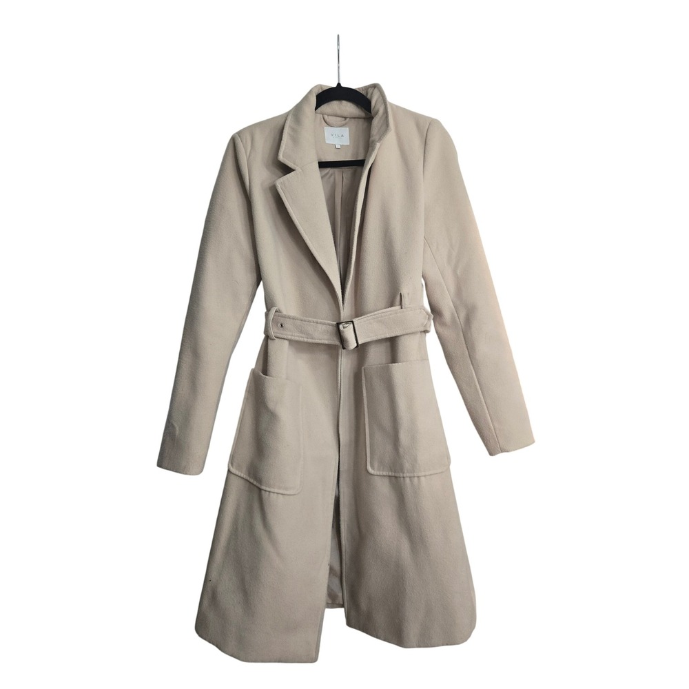 Vila Vically Belted Coat Beige Tan Longline Trench Jacket Women Size 36 EU Small
